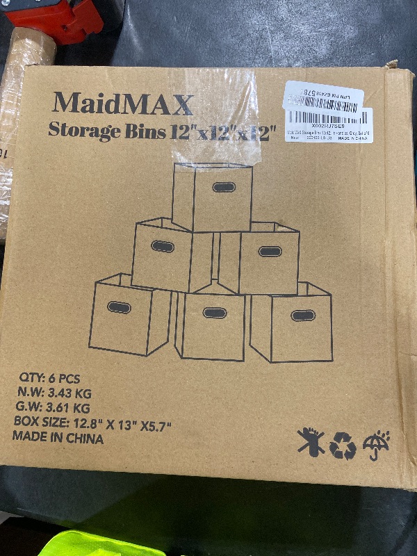 Photo 1 of MaidMAX Storage Bins 12x12x12, for Home Organization and Storage, Toy Storage Cube, Closet Organizers and Storage, with Dual Plastic Handles, Grey, Set of 6