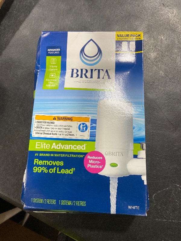 Photo 1 of Brita Faucet Mount Water Filter System, White, No-Wait Filtration, Easy Install, Multi-Use Tap Water Filter for Kitchens, Bathrooms & Small Spaces