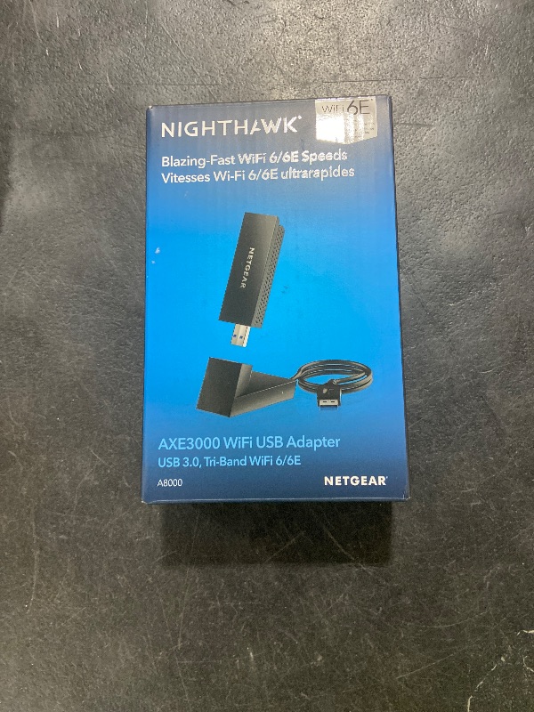 Photo 1 of NETGEAR Nighthawk WiFi 6E USB 3.0 Adapter (A8000) - AXE3000 Tri-Band Wireless Gigabit Speed (Up to 3Gbps) - New 6GHz Band – Works with Any WiFi 6 or 6E Router Or Mesh System - for Windows PC