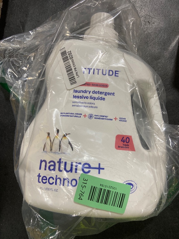 Photo 1 of ATTITUDE Liquid Laundry Detergent, EWG Verified, HE Compatible, Plant-Based & Vegan, Natural Laundry Soap, Unscented, 40 Loads, 67.6 Fl Oz