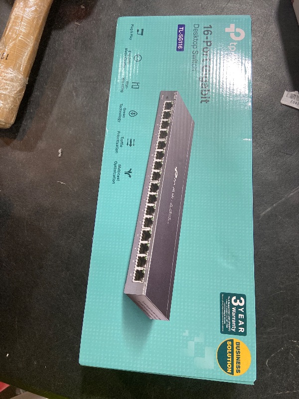 Photo 1 of TP-Link 16 Port Gigabit Ethernet Network Switch, Desktop/ Wall-Mount, Fanless, Sturdy Metal w/ Shielded Ports, Traffic Optimization, Unmanaged (TL-SG116)