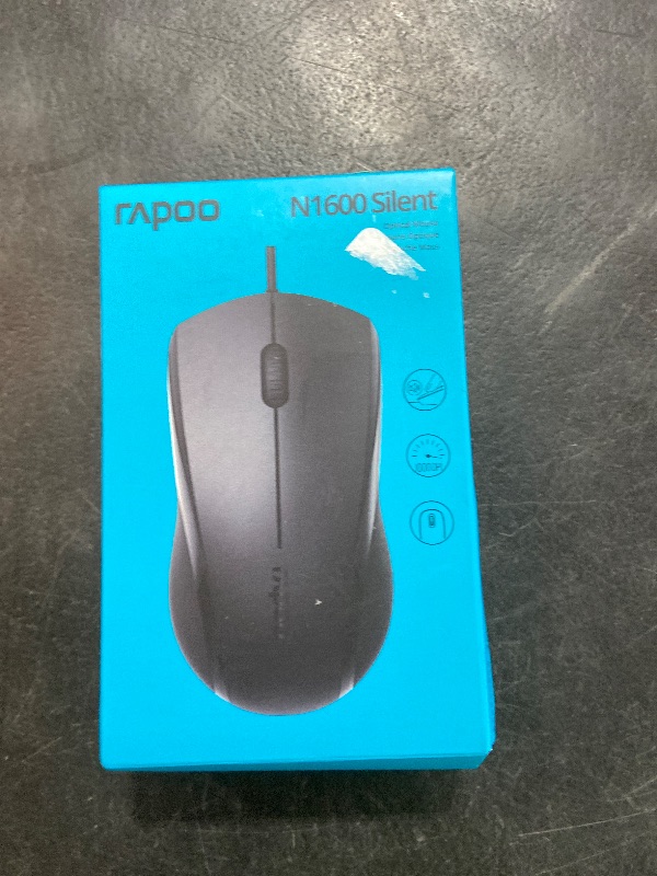 Photo 1 of Rapoo Silent Wired Mouse, 1000 DPI 5ft Cord Quiet Button Optical Computer Mouse, Left Right Hand Use, for Laptop Chromebook Mac Notebook, Matte Black