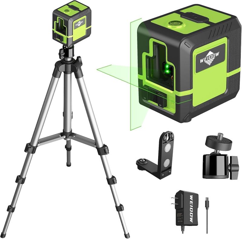 Photo 1 of laser level Instrument - Green Cross Line, for interior decoration, for vertical and horizontal measurement, 1200 mAh lithium battery, 10-hour standby time + 1M tripod