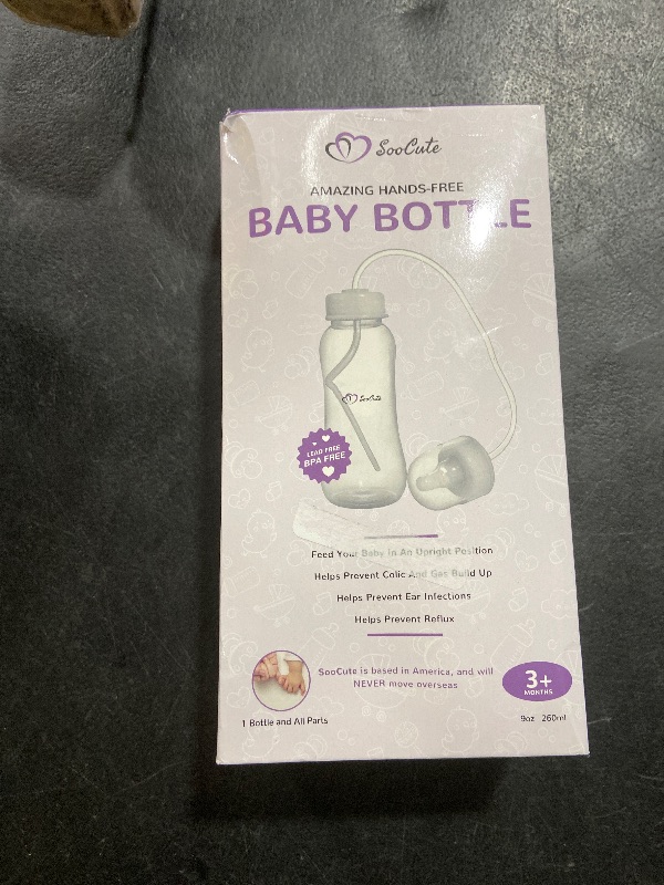 Photo 1 of Hands-Free Baby Bottle - Anti-Colic Nursing System 9 oz Baby Bottle with Fast Flow Nipple/Teat 3m+ Infant with Tube Straw Feeding System for Toddler (1 Bottle - Soo Cute)