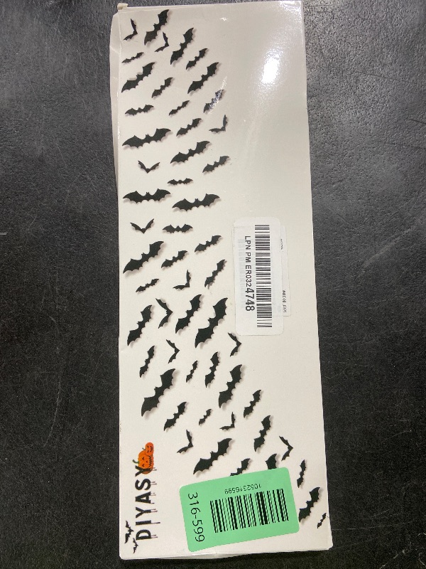 Photo 1 of DIYASY Bats Wall Decor, 120 Pcs 3D Bat Halloween Decoration Stickers for Home Decor 4 Size Waterproof Black Spooky Bats for Room Decals