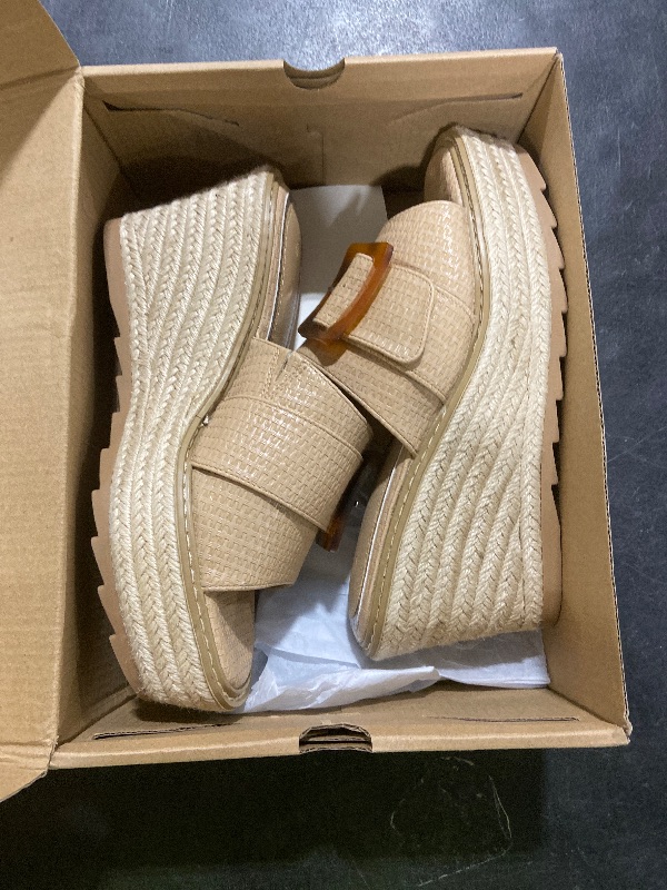 Photo 1 of Coutgo Women's Wedge Platform Espadrille Slide Sandals Slip On Open Toe High Heels Buckle Casual Summer Shoes (Khaki, Adult, Women, 7.5, Numeric, US Footwear Size System, Medium)