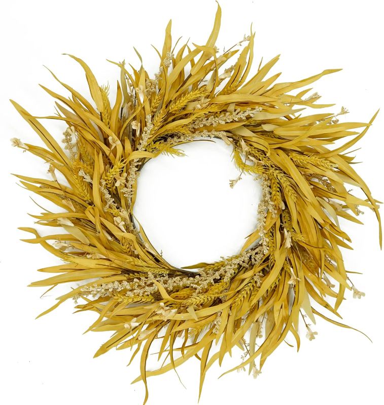 Photo 1 of Fall Wreath for Front Door Autumn Harvest Wreath 22 inch with Wheat Leaves for Front Door Indoor Outdoor Farmhouse Porch Window Home Decoration