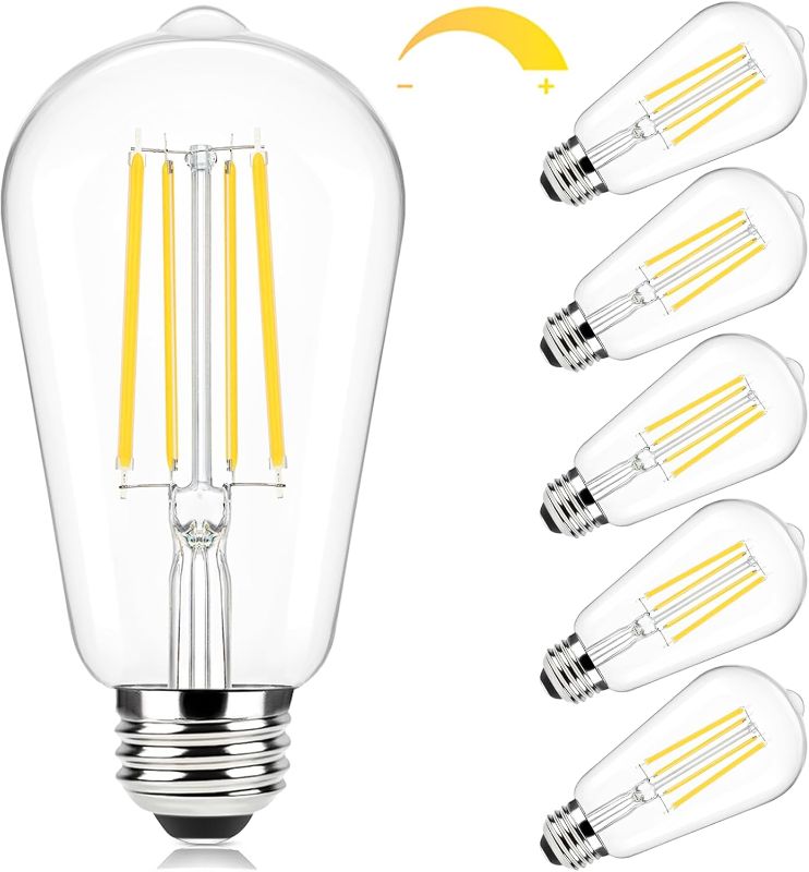 Photo 1 of Brightever Edison Light Bulbs 60W Equivalent, Dimmable LED Edison Bulbs, 7W, 850LM, Vintage E26 LED Bulb 2700K Warm White, 90+CRI, ST58 Clear Glass Antique Decorative Filament Bulb for Room, 6-Pack