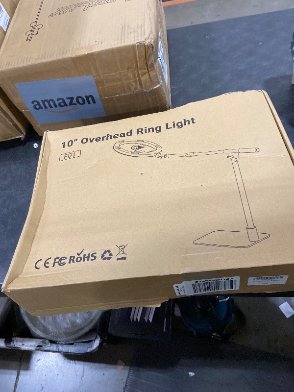 Photo 1 of Ring Light with Stand for Desk,Adjustable Overhead Phone Mount with 10" Ring Light Tripod for iPhone,Phone Tripod with Light and Remote Phones Holder for Video Recording,Live Stream,Cooking Video