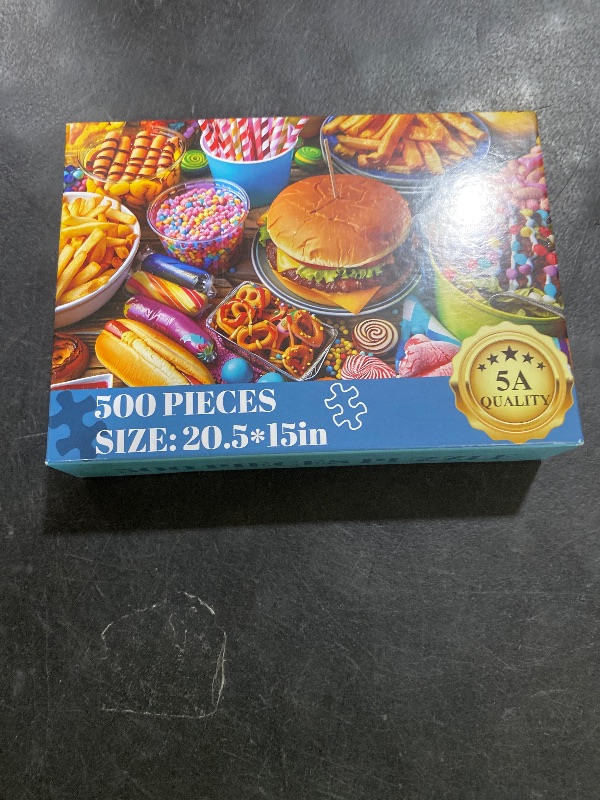 Photo 1 of 500 Piece Puzzle for Adults, Hamburger Jigsaw Puzzles, Youths Favorite Foods Puzzles 500 Pieces, Birthday and Barious Holiday Party for Family Kids and Adult, Funny Puzzle for Adults, 20.5x15 in