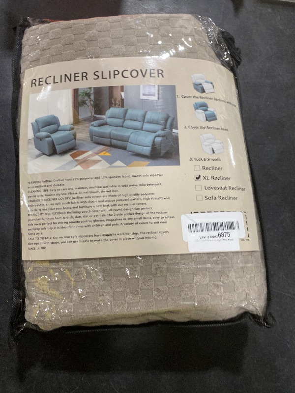 Photo 1 of YEMYHOM 4 Pieces Oversized Stretch Recliner Slipcover Latest Jacquard Large Recliner Chair Cover with Side Pocket Anti-Slip Fitted Furniture Protector with Elastic Bottom (X-Large Recliner, Khaki)
