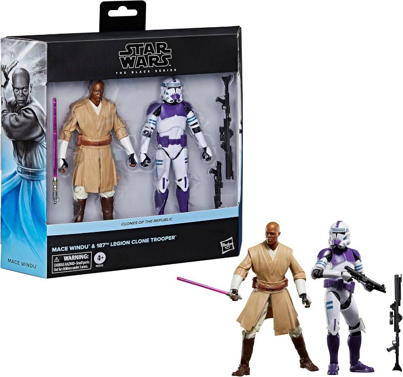 Photo 1 of STAR WARS The Black Series Mace Windu & 187th Legion Clone Trooper 6-Inch Scale Action Figure Set Clones of The Republic (G0212)
