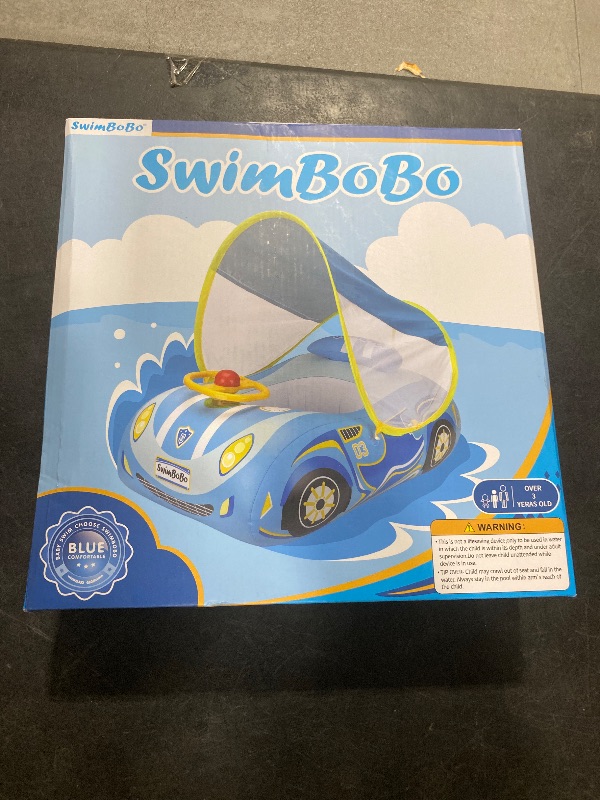 Photo 1 of Swimbobo Toddler Pool Float Inflatable Car Baby Swim Float with Adjustable Sun Canopy and Safety Seat Pool Toys for Kids 3+ Years Old (Blue Sports Car)
