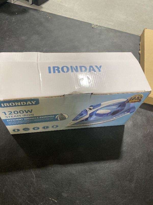 Photo 1 of IRONDAY Steam Iron for Clothes Fast Heating, 1200W Iron with Non-Stick Ceramic Soleplate, Self-Cleaning, Burst of Steam, Spray Mist, 7.03oz Water Tank Ironing Clothes for Home, Blue