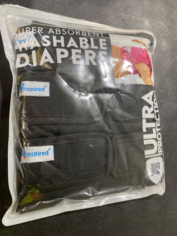 Photo 1 of Paw Inspired Washable Dog Diapers (3 Pack) | Reusable Cloth Doggy Diapers for Female Small, Medium, Large Size Dogs (Black with Black Lining, Size Medium)