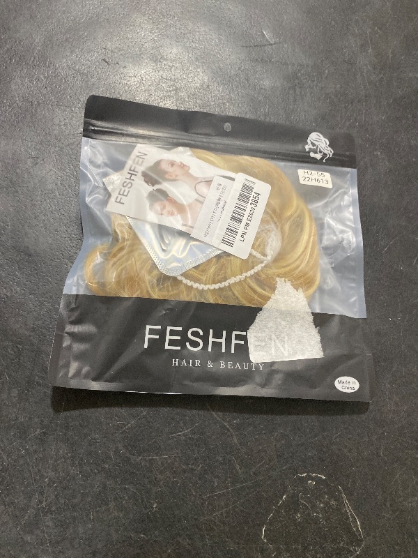Photo 1 of FESHFEN Messy Bun Hair Pieces - Large Wavy Curly Elastic Hair Bun Scrunchies Ponytail Extensions Synthetic Chignon Hairpieces for Women, Light Ash Brown & Bleach Blonde 1.94oz