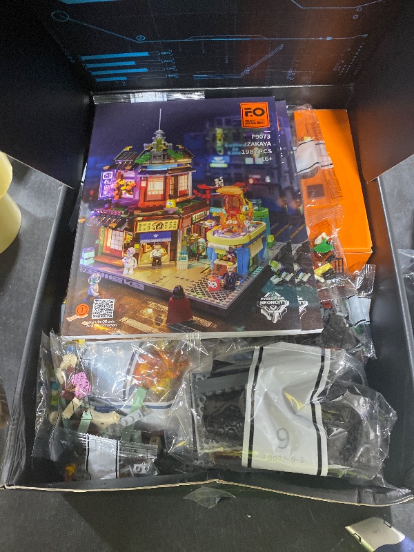 Photo 1 of FUNWHOLE Cyberpunk Japanese-Izakaya Lighting-Building-Bricks Set - Cyberpunk Neon City Future Pub Japanese Street View House Collection LED Light Model Set 1987 Pcs for Adults and Sci-fi Lovers