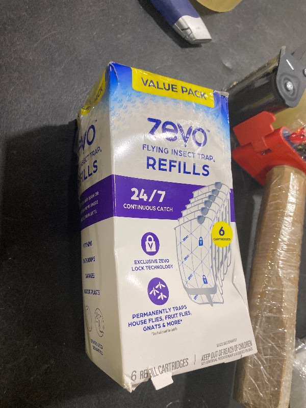 Photo 1 of Zevo Flying Insect Trap Refill - for The Zevo MAX & Standard Indoor Fly Trap - Catch Gnats, House & Fruit Flies - Easy to Use - Mess-Free Disposal (4 Refill Cartridges)