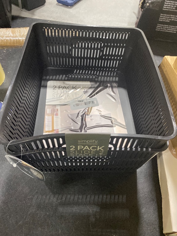 Photo 1 of Simplify 2Pk Large Slide 2 Stack It Tote Basket | Storage & Organization | Open Bins with Stackable Capability | Bathroom | Crafts | Pantry | Playroom | Office | Black