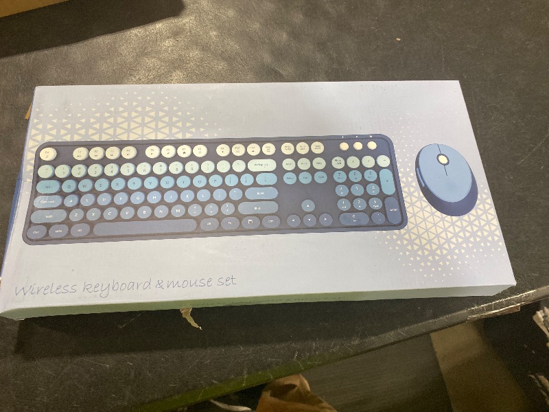 Photo 1 of Nowlike Wireless Keyboard and Mouse Combo, Retro Typewriter Keyboard with Round Keycaps, Full-Size Ergonomic, Blue, Ideal for Windows PC, Home, Office, and College, Wireless Keyboard Mouse Combo