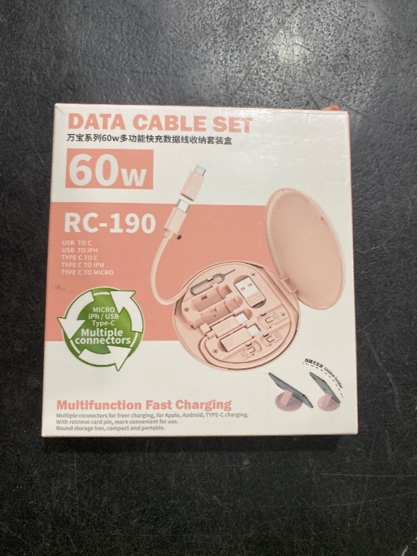 Photo 1 of Multi USB Charging Adapter Cable Kit, USB C to iOS Device Adapter Box, Conversion Set A & Type C to Male Micro/Type C/iOS Device, Data Transfer, Card Storage, Tray Eject Pin, Phone Holder (Pink)