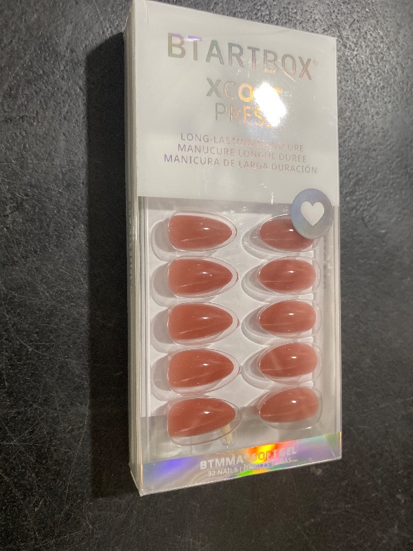 Photo 1 of BTArtbox Press On Nails Short - Lamp-Curable Almond Press On Nails with Glue for Women, Semi-Transparent Soft Gel Glue On Nails in 16 Sizes - 32 Stick On Nails Kit, Spill Tea