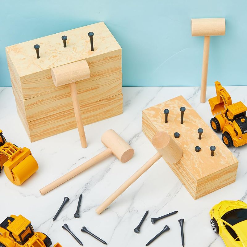 Photo 1 of Realspring 8 Set Wooden Hammer Tool Set Kids Carpentry Woodworking Toys 8+ Year Old Hammering Pounding Toy Workbench for Construction Birthday Party Supplies Play Educational Gift Boys and Girls
