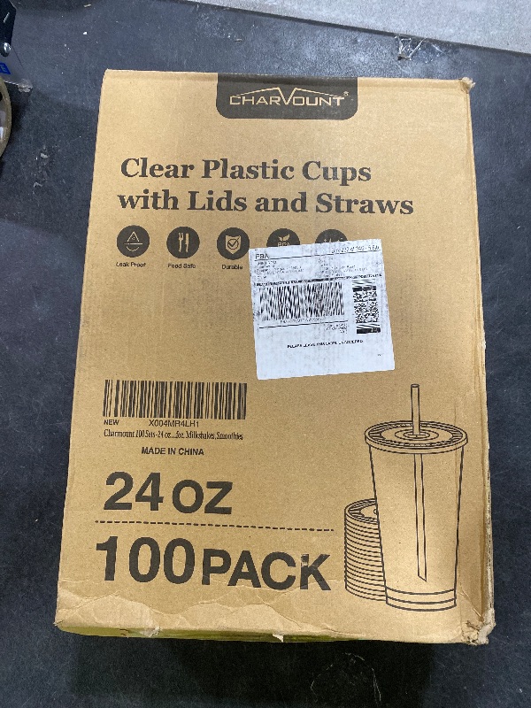 Photo 1 of Charmount 24 oz Clear Plastic Cups with Lids and Straws, 100 Sets Disposable To Go Cups for Cold Drinks, Iced Coffee, Coffee Bar Accessories, Smoothies