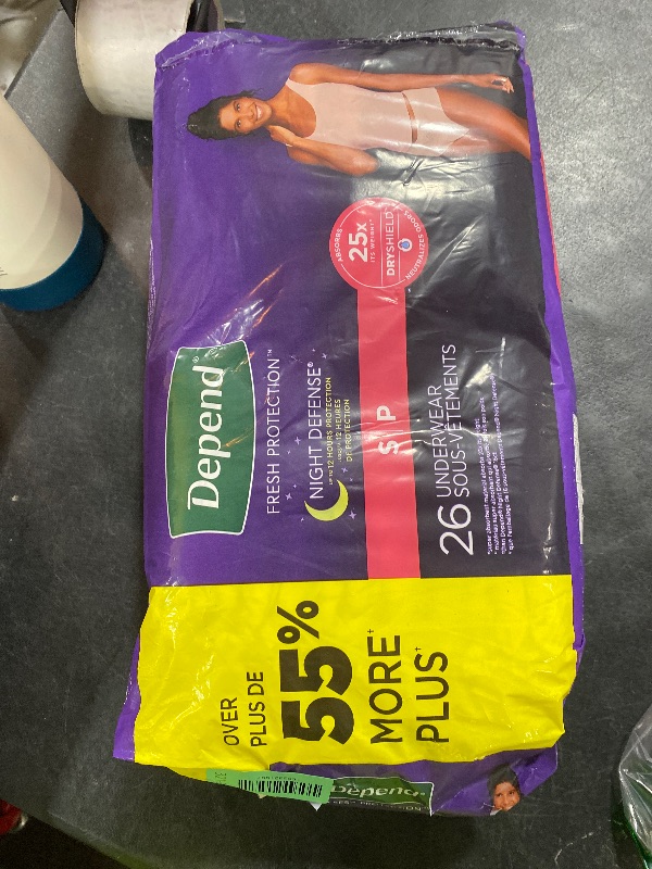 Photo 1 of Depend Night Defense Adult Diapers, Incontinence & Postpartum Bladder Leak Underwear for Women, Disposable, Overnight, Small, Blush, 26 Count, Packaging May Vary