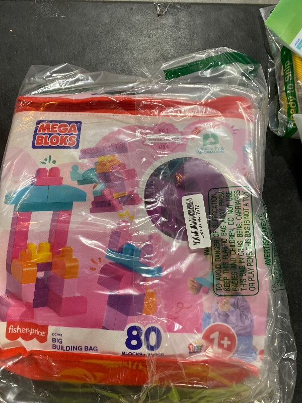Photo 1 of MEGA BLOKS First Builders Toddler Blocks Toys Set, Big Building Bag Collection with 80 Pieces and Storage, Pink, Ages 1+ Years