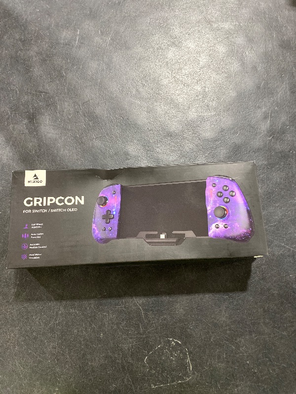 Photo 1 of NexiGo Hall Effect Gripcon (No Drift, No Deadzone) with Hall Sensing Joystick for Switch/Switch OLED, Adjustable RGB Light, 6-Axis Gyro, Turbo, Mapping (Cosmic Nebula)