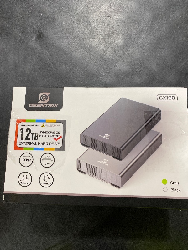 Photo 1 of OSENTRiX GX100 12TB USB 3.2 Gen 2 USB-C External Hard Drive with USB Hub for Windows or MacOS Desktop PC/Laptop - 2 Year Warranty