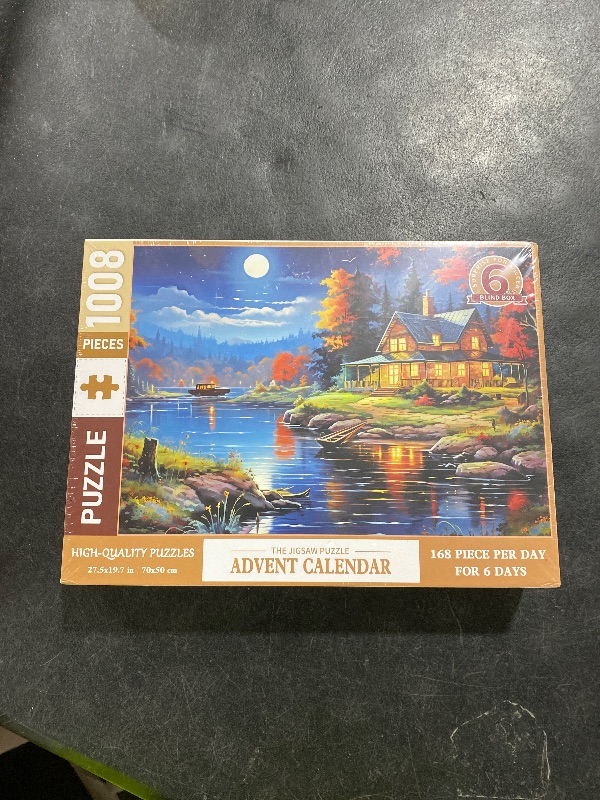 Photo 1 of 1000 Piece Puzzle for Adults, Advent Puzzle Maple Cabin 1000 Pieces Puzzles for Adults Teens Kids, Forest Cabin 1000 Pieces Jigsaw Puzzles 6 Days Holiday Puzzles Countdown to Weekend Gift