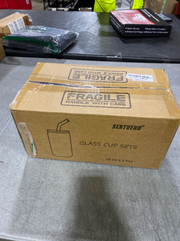 Photo 1 of 16 Oz Drinking Glasses with Bamboo Lids and Glass Straw - 8 Pcs Glass Cups Beer Ice Coffee Glasses Cute Aesthetic Cup Great for Coffee Bar Accessories Include 2 Cleaning Brushes