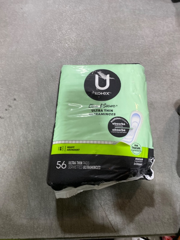 Photo 1 of U by Kotex Ultra Thin Pads, Clean & Secure, Heavy Absorbency, 56 Count (Packaging May Vary)