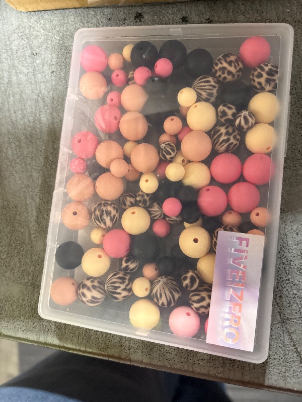 Photo 1 of 100PCS FIVEIZERO Silicone Beads for Keychain Making, 9mm & 15mm Pink Black Mixed 5 Colors Silicone Focal Beads for Bracelets, Beadable Pens and DIY Crafts