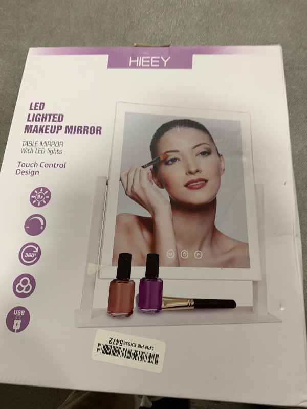 Photo 1 of HIEEY Lighted Makeup Mirror, Hollywood Vanity Mirror with Lights, Three Color Lighting Modes, and 5X Magnification Mirror, Smart Touch Control, 360°Rotation (14.1in,White,Gift Box)
