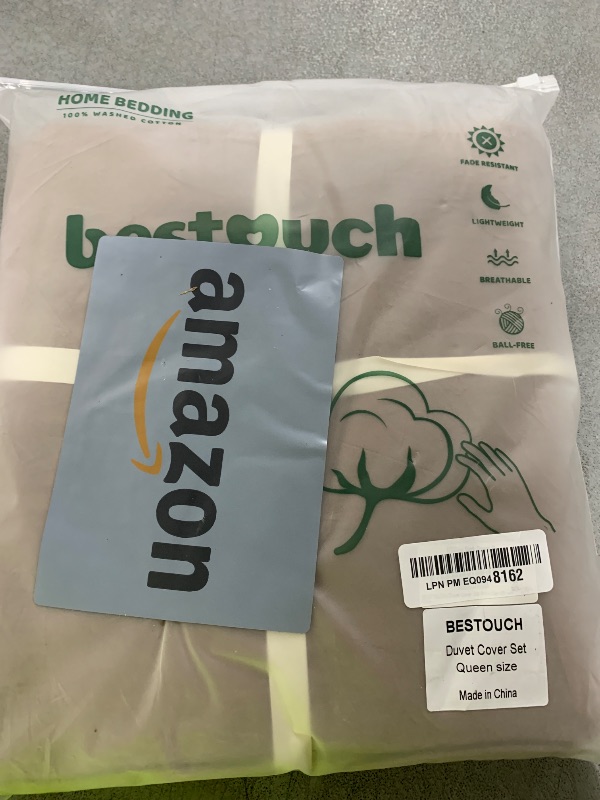 Photo 1 of BESTOUCH Duvet Cover Set 100% Washed Cotton Linen Feel Super Soft Comfortable Chic Lightweight 3 PCs Home Bedding Set Solid Pine Bark Brown Queen