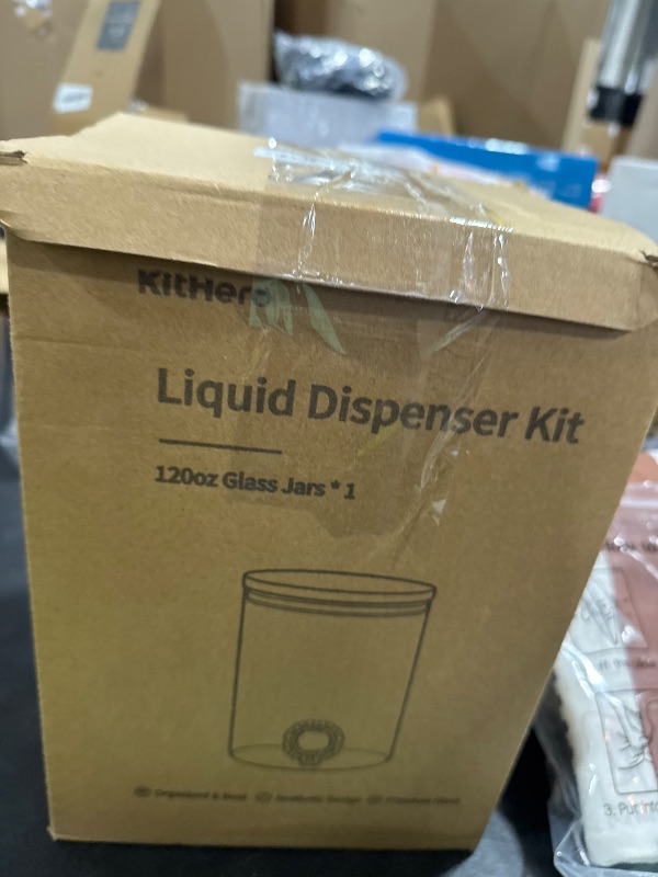 Photo 1 of 1 Glass Laundry Detergent Dispenser with Black Bamboo Lid - 120 Oz Liquid Detergent, Laundry Soap & Fabric Softener Dispenser for Laundry Room Organization and Storage with 1 Cups & 4 Labels