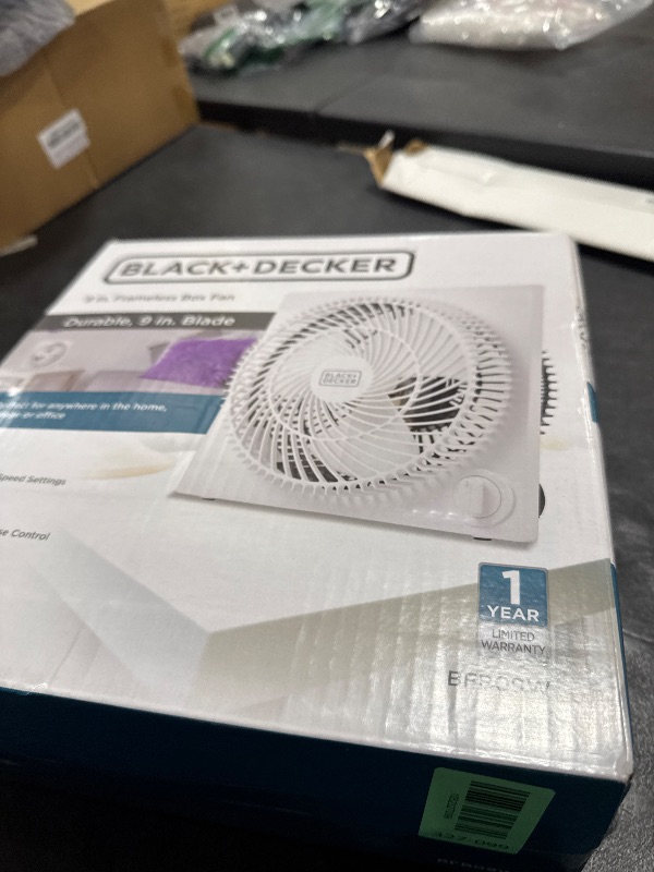 Photo 1 of BLACK+DECKER 9-Inch Frameless Box Fan, Freestanding Desk Fan with 3-Speed Settings, Portable Fan for Home Office or Garage, BFB09W, White