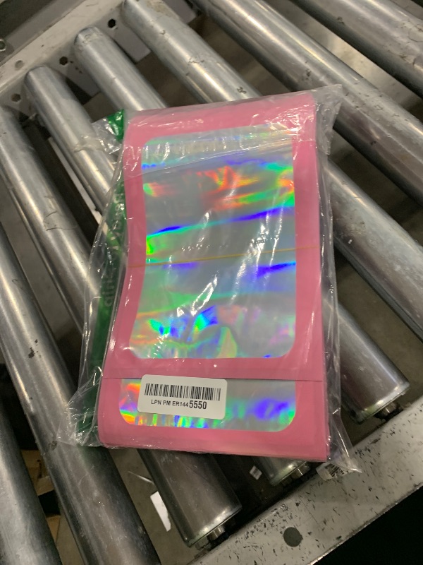 Photo 1 of 100 Pieces Resealable Mylar Bags, Small Holographic Packaging Bags, Smell Proof Mylar Bags for Food Storage/Jewelry/Eyelash for Small Business (Pink, 6.3x9.4 Inch)