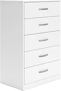 Photo 1 of Signature Design by Ashley Flannia Casual 5 Drawer Chest of Drawers with Dovetail Construction and Safety Stop, White
