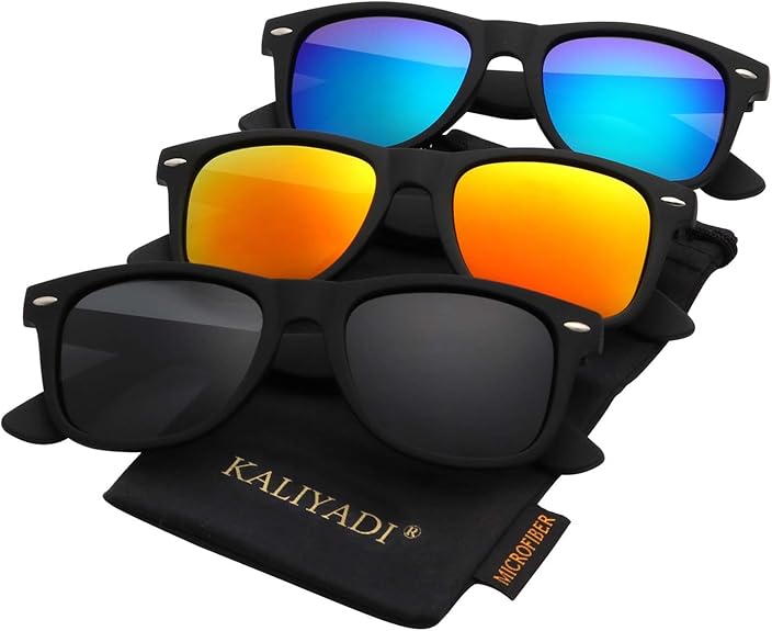 Photo 1 of KALIYADI Polarized Sunglasses for Men and Women Matte Finish Sun glasses Color Mirror Lens UV Blocking (3 Pack)

