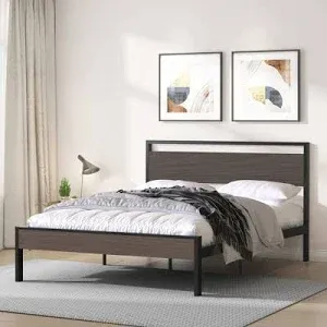 Photo 1 of FULL/QUEEN SIZE BED FRAME METAL SLATS WOODEN ACCENTS 