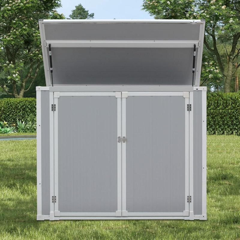 Photo 1 of Plastic Garden Storage Shed Outdoor Storage House Tool Shed Utility Chest Shed Box 139 x 70x 104cm