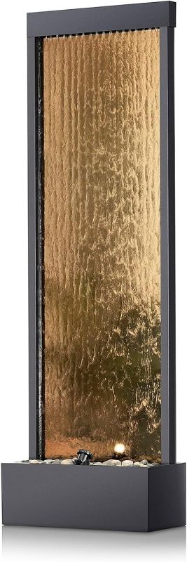 Photo 1 of Alpine Corporation MLT100 Mirror Waterfall Fountain with Stones & Lights - Zen Indoor/Outdoor Decor for Office, Living Room, Patio, Entryway - 72 Inches - Modern Wall-Mounted Water Feature (Bronze)