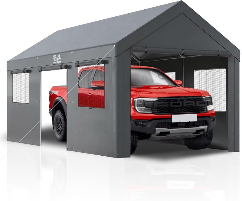 Photo 1 of Heavy Duty 10x20 Carport, Waterproof UV Resistant Portable Garage Shelter with Rustproof Steel Frame, All Weather Protection for Vehicles Boats Equipment