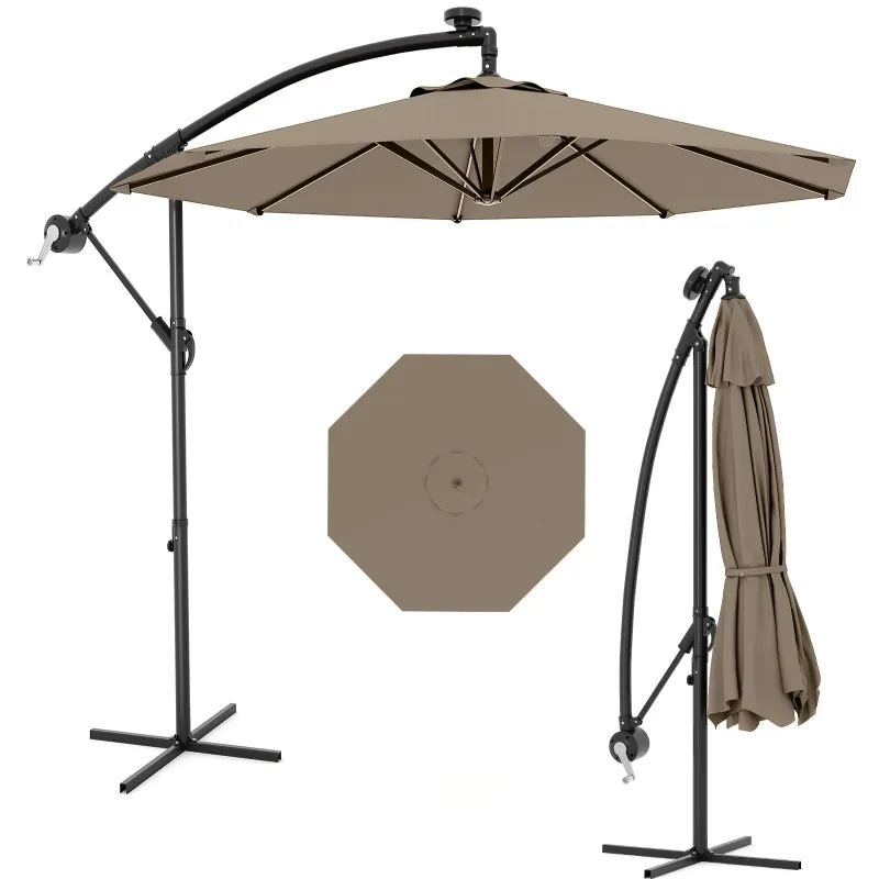 Photo 1 of Garvee 10' Cantilever Umbrella with 360 Rotating Base, UV Protection Offset Patio Umbrella 11 Ribs Outdoor Sun Shade with Easy Tilt Adjustment for Backyard, Lawn, Garden, Tan