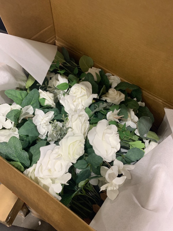 Photo 1 of Ling's moment 17.5" Tall Standing Artificial Flowers Arrangements 4 pcs Wedding Aisle Runner Chair Decorations White Sage Centerpieces for Ceremony Reception Rose Floral Party Outdoor Decor