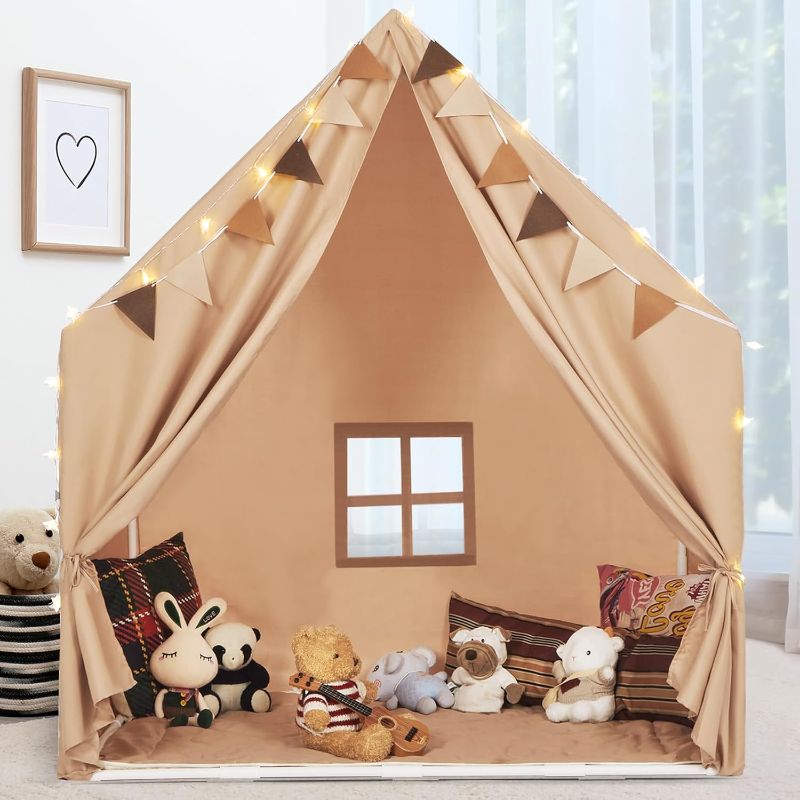 Photo 1 of Kids Play Tent with Padded Mat & Star LED Lights for Ages 4-8-10 Year Old Girls Boys, Large Cute Indoor Play Room House Tent for Toddler Children
